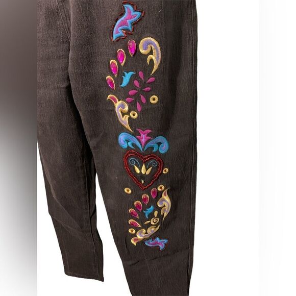 VINTAGE Stefano Jeans Women’s High Rise Relaxed Black Embroidered Zip - Picture 2 of 5